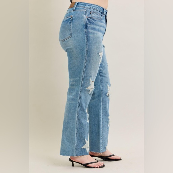 NWT Judy Blue High Waist Rigid Magic Star Destroyed 90s Straight Leg Jeans - Picture 12 of 16